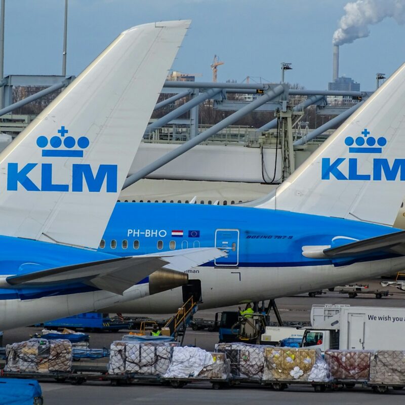 two KLM airliners on tarmac